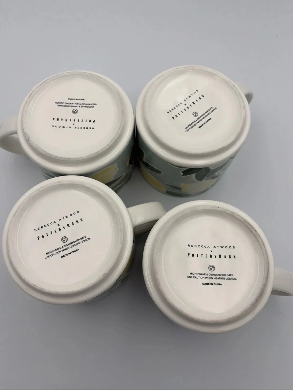 Pottery Barn Lot of 4 Coffee Mugs Rebecca Atwood Lemon Stoneware Cups